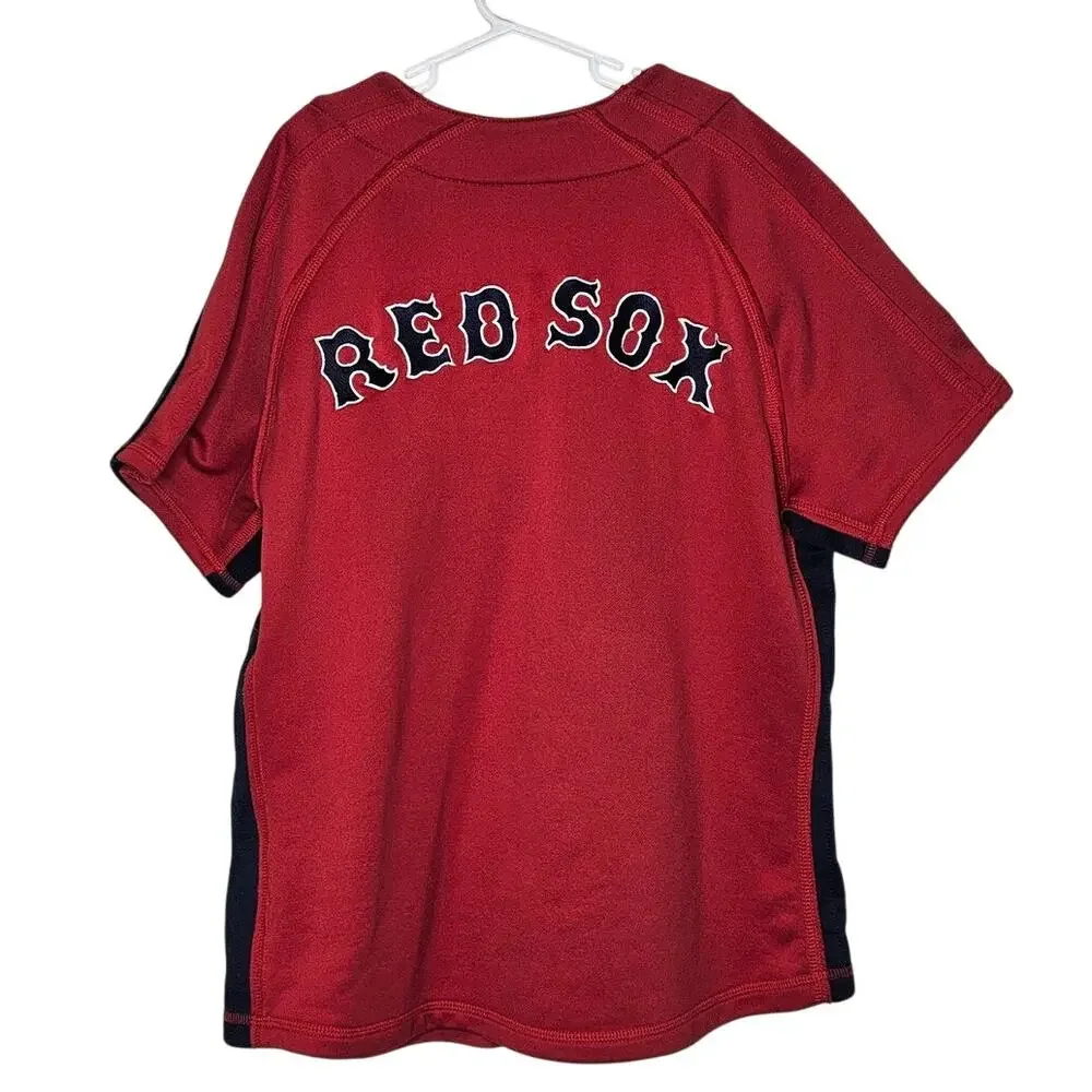 Nike Boys Red blue Boston Red Sox Embroidered Baseball MLB Jersey Shirt sz Large